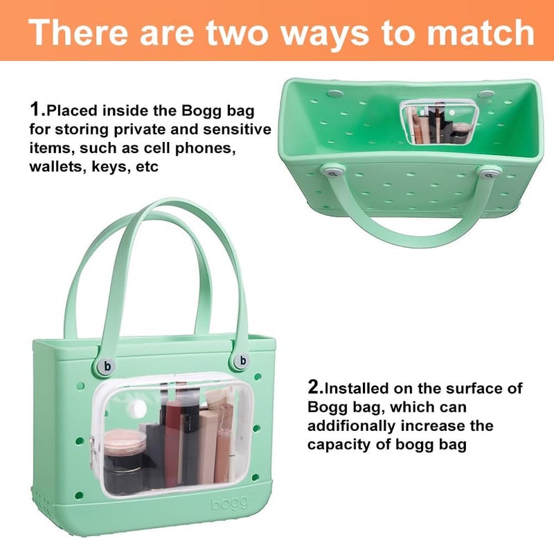 Everfunny 3 Packs Clear Bogg Beach Tote Bag with 2 Pack Insert Hooks Accessories for Bogg Bags Travel Makeup Clean Toiletry Brush Organizer Cosmetic Divider Storage Inner Pouch - Image 3