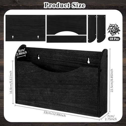 Suzile Wall Mounted File Holder Wood Magazine Holder Wall Hanging File Organizer for Office Mail Magazine Letter Paper Folder Organization Black - Image 3