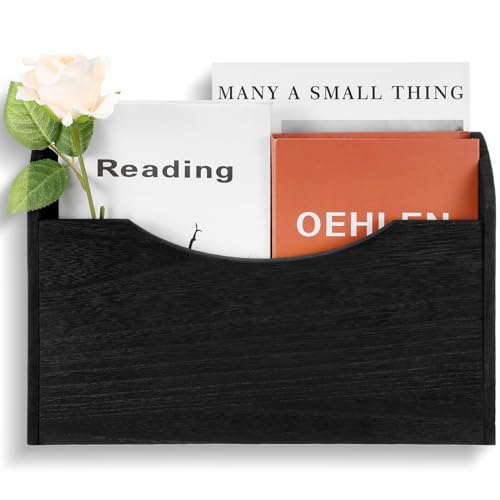 Suzile Wall Mounted File Holder Wood Magazine Holder Wall Hanging File Organizer for Office Mail Magazine Letter Paper Folder Organization Black - Image 1