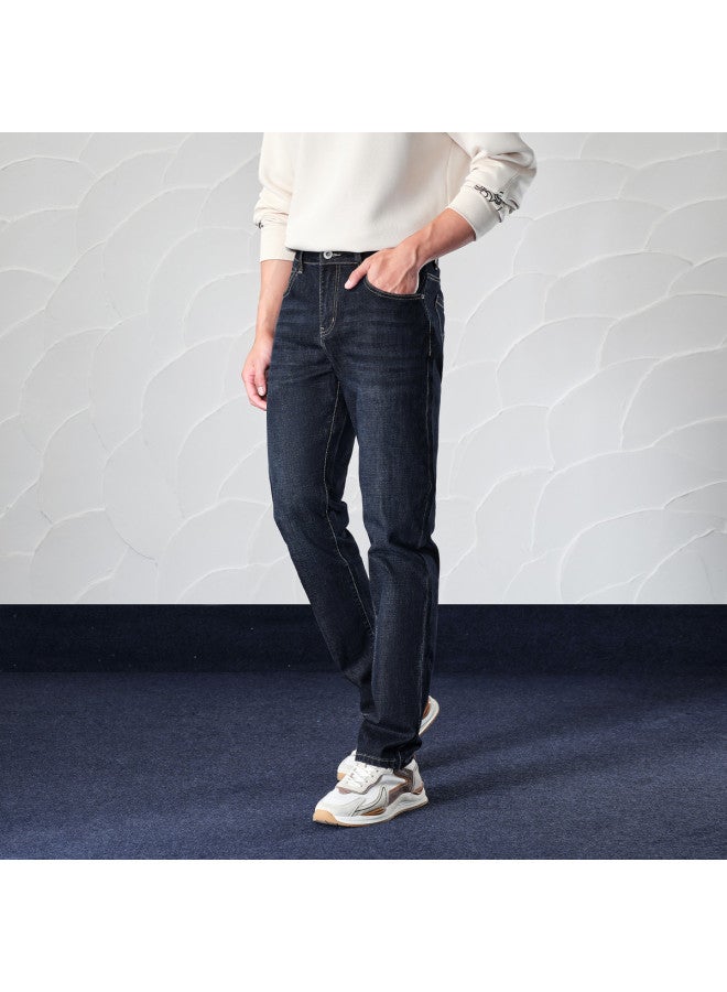 HLA جينز رجالي مريح بقصة الخمسة جيوب】رومانسية خريف 2024 من ممالك الثلاث، سليم الساق، متين وقابل للتنفس - Image 3