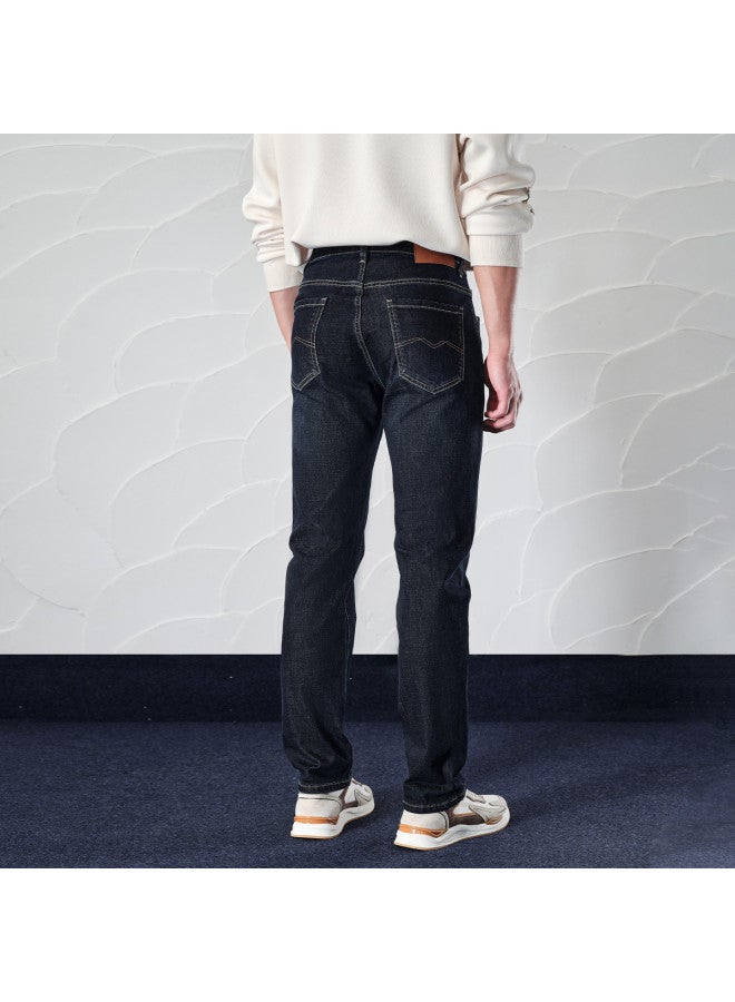 HLA جينز رجالي مريح بقصة الخمسة جيوب】رومانسية خريف 2024 من ممالك الثلاث، سليم الساق، متين وقابل للتنفس - Image 4