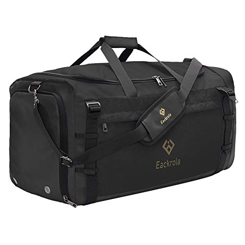 Eackrola Large Sports Gym Bag, Travel Duffel bag with Wet Pocket & Shoes Compartment for men women, 65L, Lightweight（Black） - Image 1