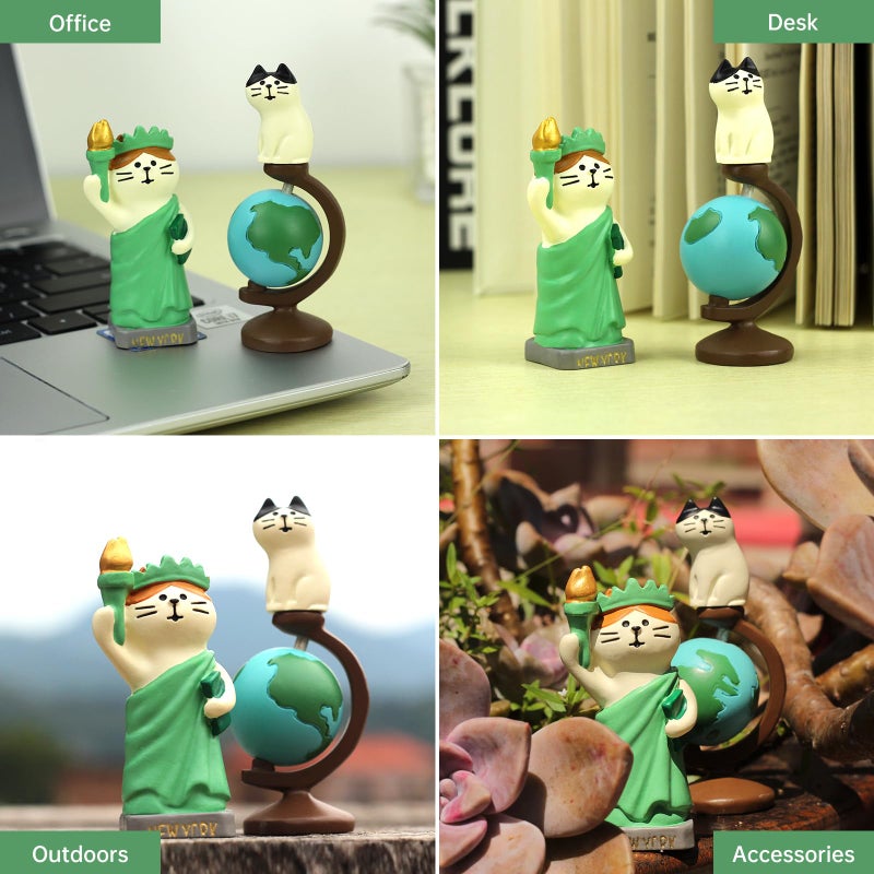 RAQWI Cute Mini Cat Holding The Torch Figurine Cute Cat Standing on Globe Figurine for Office, Home Decoration Perfect Cute Cat Gift for Cat Lovers - Image 5