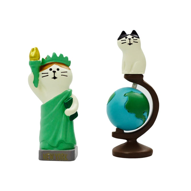 RAQWI Cute Mini Cat Holding The Torch Figurine Cute Cat Standing on Globe Figurine for Office, Home Decoration Perfect Cute Cat Gift for Cat Lovers - Image 1