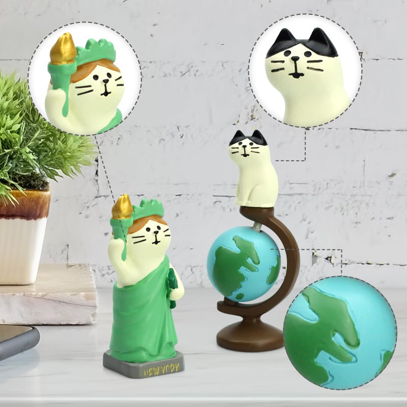 RAQWI Cute Mini Cat Holding The Torch Figurine Cute Cat Standing on Globe Figurine for Office, Home Decoration Perfect Cute Cat Gift for Cat Lovers - Image 4