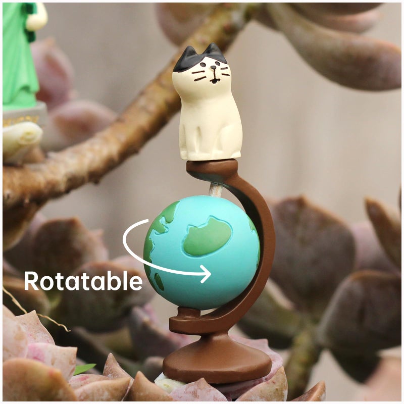 RAQWI Cute Mini Cat Holding The Torch Figurine Cute Cat Standing on Globe Figurine for Office, Home Decoration Perfect Cute Cat Gift for Cat Lovers - Image 3