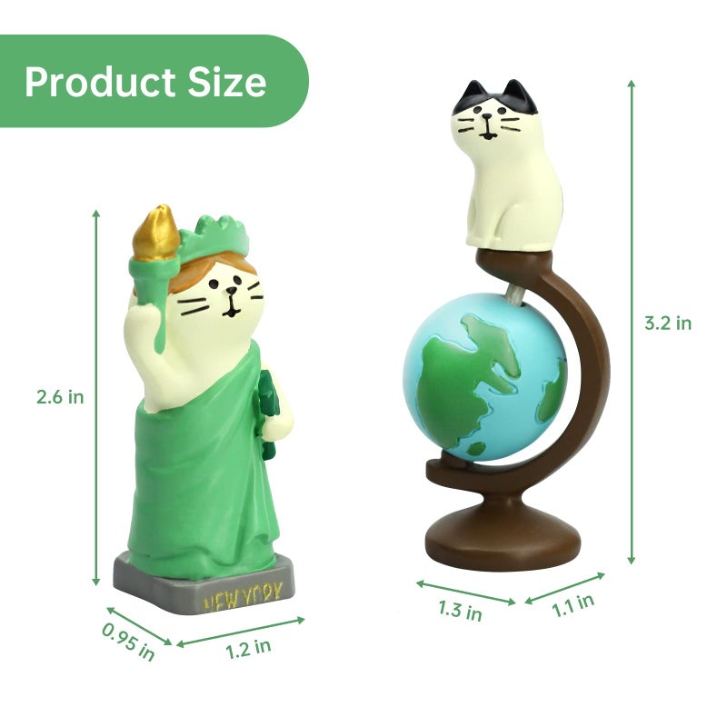 RAQWI Cute Mini Cat Holding The Torch Figurine Cute Cat Standing on Globe Figurine for Office, Home Decoration Perfect Cute Cat Gift for Cat Lovers - Image 2