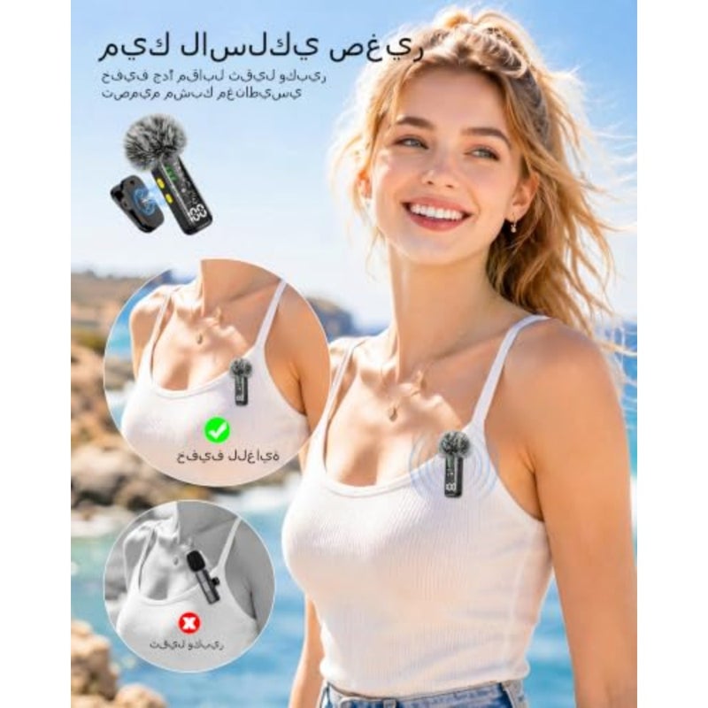 ميكروفونات صغيرة لاسلكية لأجهزة iPhone وAndroid iPad، وميكروفون Lavalier مُحسّن مع شاشة رقمية LED لتقليل الضوضاء بتقنية الذكاء الاصطناعي، وميكروفونات مغناطيسية لتسجيل الفيديو ومدونات الفيديو على YouTube ومقابلة بودكاست - Image 3