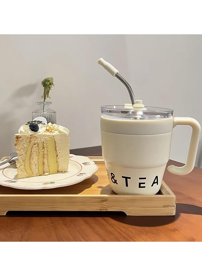 Coffee Mug with Handle, 480ML Double Layer Vacuum Straw Travel Coffee Mug, Stainless Steel Insulated Mug, Home and Office Travel Coffee Mug Insulated Mugs - Image 4