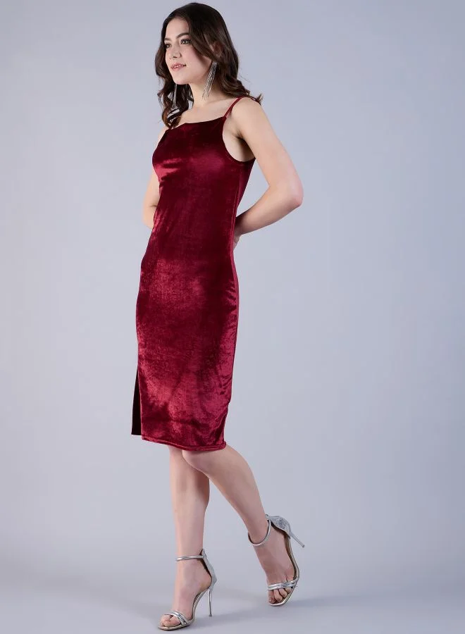 Freehand Women Fitted Party Wear Solid Midi Dress