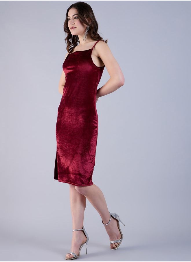 Freehand - Women Fitted Party Wear Solid Midi Dress - Image 1