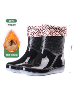 Generic New Style Kitchen Non-Slip Waterproof Flat Fashionable Rain Boots Womens Mid-Tube Fashionable Womens Adult Thick Bottom Rain Boots for Women3158 Black (plus Velvet) 3158 Black (plus Velvet) 