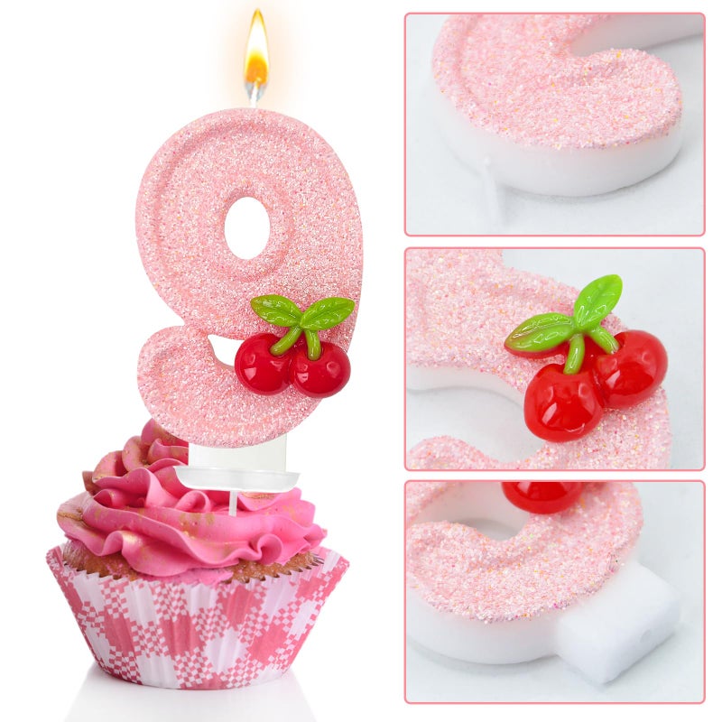 Zailo Cherry Number Birthday Cake Candles, Cherry Theme Party Decoration Supplies, Cake & Cupcake Decoration Gifts (Number 9) - Image 3