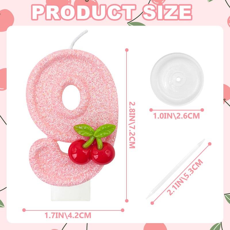 Zailo Cherry Number Birthday Cake Candles, Cherry Theme Party Decoration Supplies, Cake & Cupcake Decoration Gifts (Number 9) - Image 2