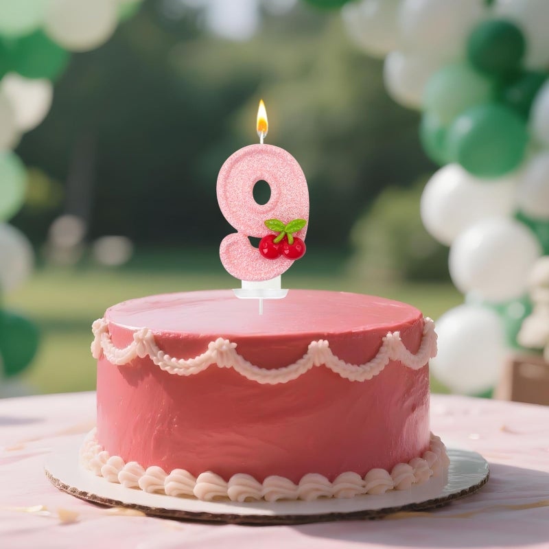 Zailo Cherry Number Birthday Cake Candles, Cherry Theme Party Decoration Supplies, Cake & Cupcake Decoration Gifts (Number 9) - Image 4