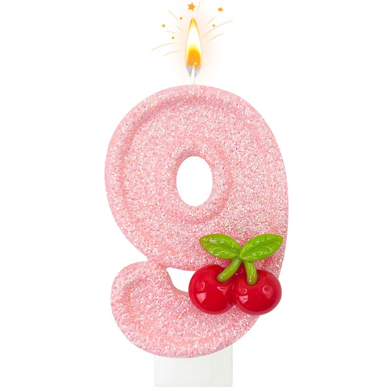 Zailo Cherry Number Birthday Cake Candles, Cherry Theme Party Decoration Supplies, Cake & Cupcake Decoration Gifts (Number 9) - Image 1