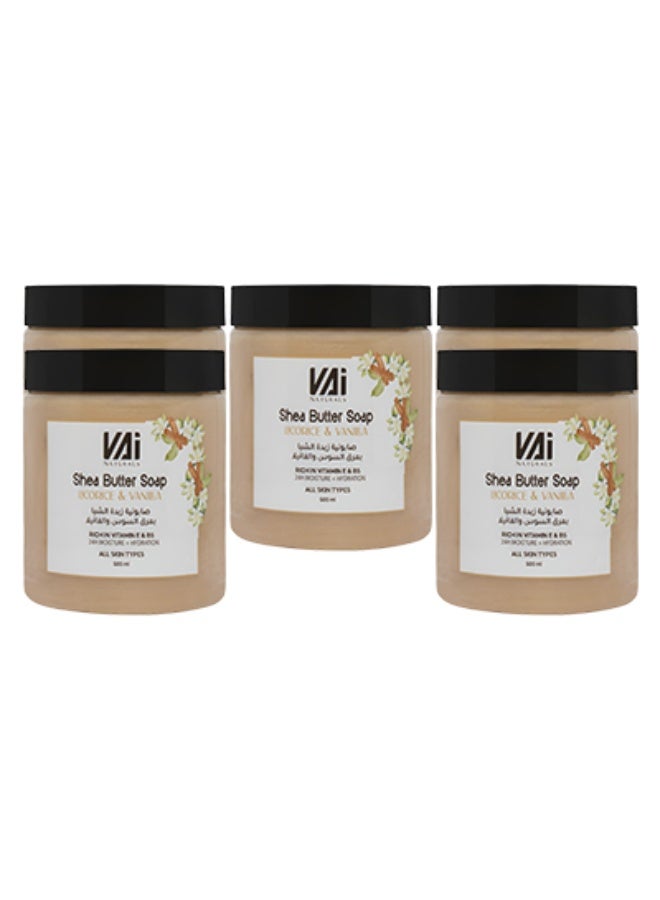 VAI 5 Pieces Shea Butter Soap Licorice And Vanilla Rich In Vitamin E And B5 24 Hour Moisture And Hydration 500ml - Image 1