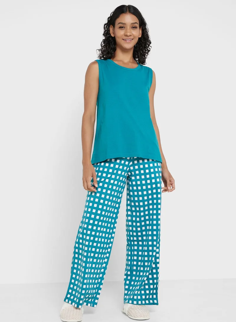 جينجر 3 Piece Check Print Pyjama Pant & Shorts Set