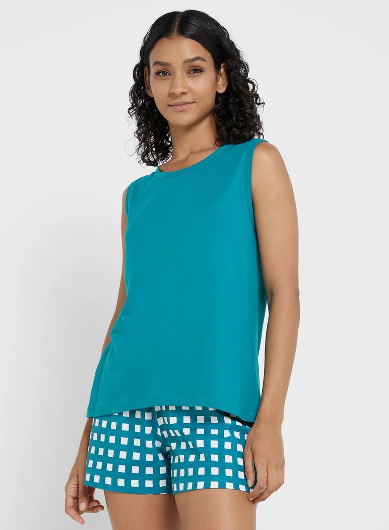 جينجر 3 Piece Check Print Pyjama Pant & Shorts Set