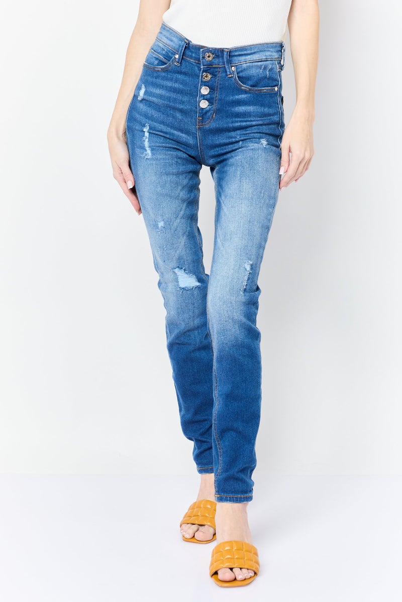 GUESS Women Skinny  High Rise Washed Denim Jeans, Blue - Image 1