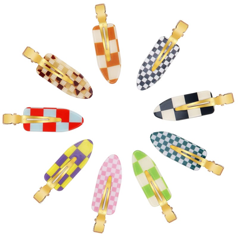 KesaPlan 9PCS No Bend Hair Clips, Checkerboard No Crease Curl Pins, Acrylic Resin Flat Styling, Colorful Bang Seamless Duckbill Barrette for Makeup Hairstyle Accessories for Women Girls - Image 1