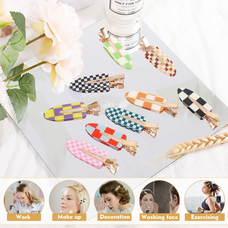 KesaPlan 9PCS No Bend Hair Clips, Checkerboard No Crease Curl Pins, Acrylic Resin Flat Styling, Colorful Bang Seamless Duckbill Barrette for Makeup Hairstyle Accessories for Women Girls - Image 5