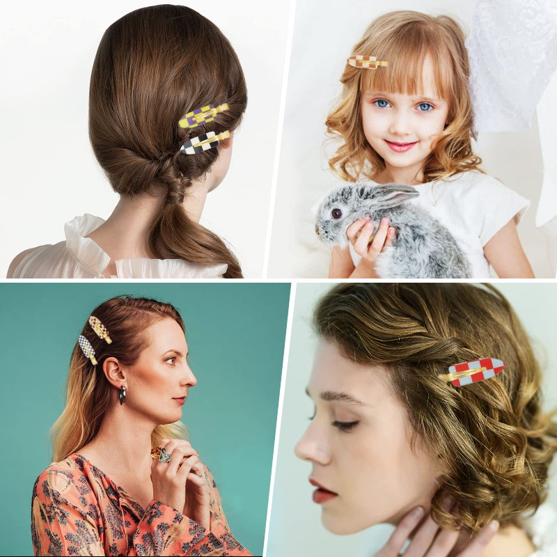 KesaPlan 9PCS No Bend Hair Clips, Checkerboard No Crease Curl Pins, Acrylic Resin Flat Styling, Colorful Bang Seamless Duckbill Barrette for Makeup Hairstyle Accessories for Women Girls - Image 3