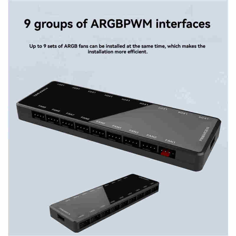 2-In-1 ARGB Controller PWM Hub: 9-Port 5V 3Pin ARGB 12V 4Pin PWM With Magnetic Backplate SATA Power Input - Stable Power Delivery Tidy Internal Wiring for PC Computer Chassis Custom Cooling Lighting S - Image 4