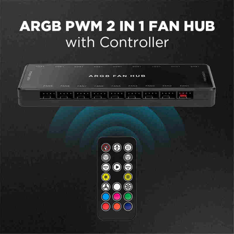 2-In-1 ARGB Controller PWM Hub: 9-Port 5V 3Pin ARGB 12V 4Pin PWM With Magnetic Backplate SATA Power Input - Stable Power Delivery Tidy Internal Wiring for PC Computer Chassis Custom Cooling Lighting S - Image 3