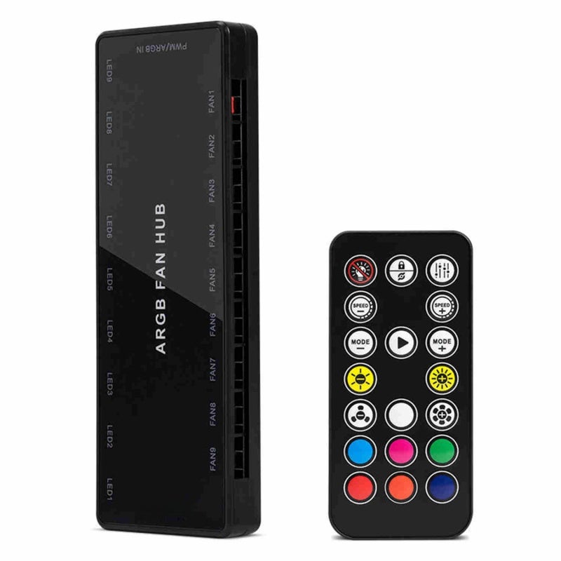 2-In-1 ARGB Controller PWM Hub: 9-Port 5V 3Pin ARGB 12V 4Pin PWM With Magnetic Backplate SATA Power Input - Stable Power Delivery Tidy Internal Wiring for PC Computer Chassis Custom Cooling Lighting S - Image 1