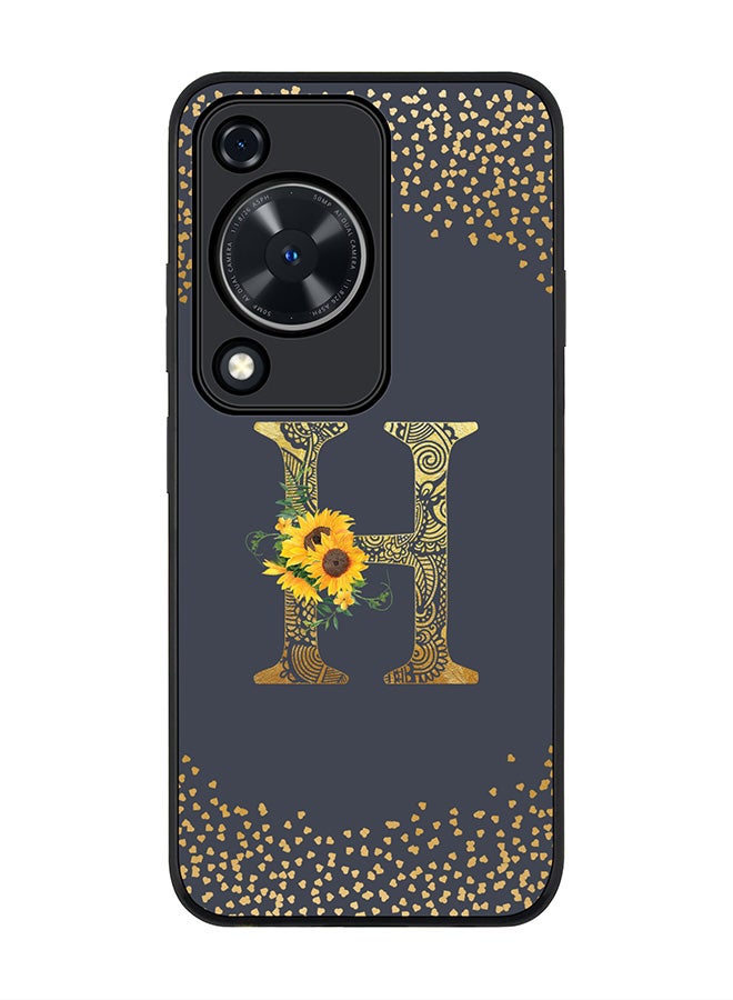 Stylizedd Rugged Black edge case for Huawei nova Y72 / Huawei Enjoy 70 4G, Slim fit Soft Cover Custom Monogram Initial Letter Floral Pattern Alphabet - H (Grey) - Image 1