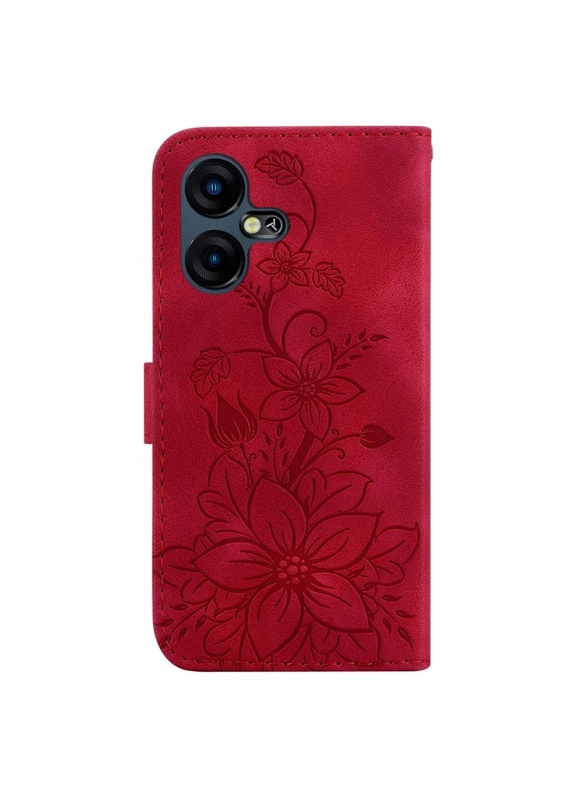 For Tecno Pova Neo 3 Lily Embossed Leather Phone Case(Red)