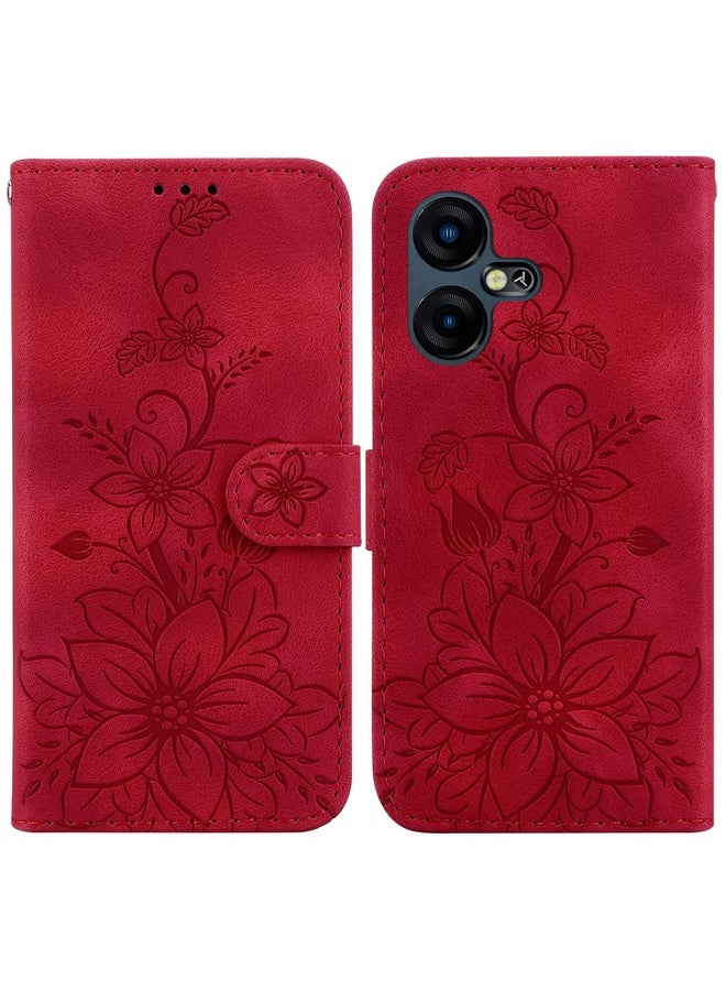 For Tecno Pova Neo 3 Lily Embossed Leather Phone Case(Red)