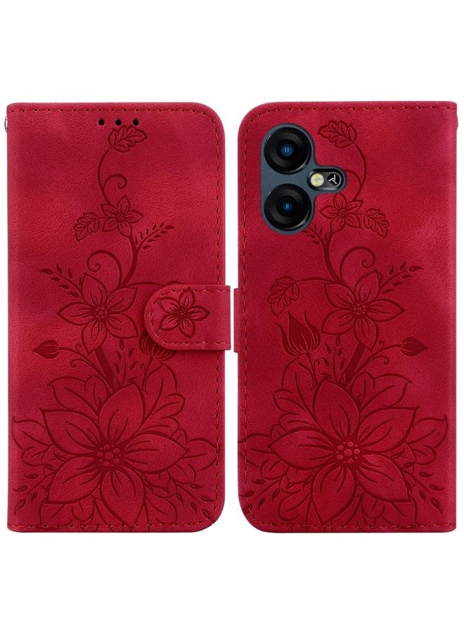 HuHa Case Cover For For Tecno Pova Neo 3 Lily Embossed Leather Phone Case(Red) 