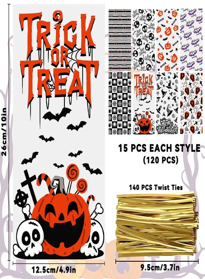 Vellibring 120 Pcs Halloween Cellophane Candy Bags with Gold Twists Ties - Clear Plastic Snacks & Cookies Packing Bags for Party Favor Supplies - Image 2
