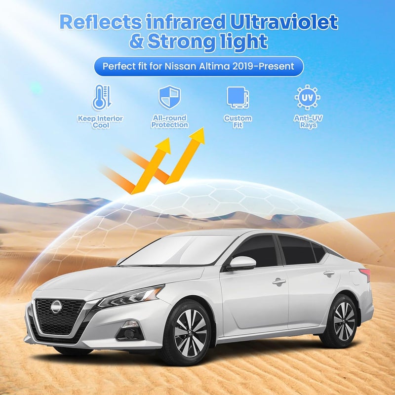 Canvcle Window Shades for 2019-2026 Nissan Altima Accessories Windshield Sun Shade Side Rear Window Covers Sunshade Sun Visor Shield Privacy Protection for Camping Keep Vehicle Cool Black 6PCS - Image 2