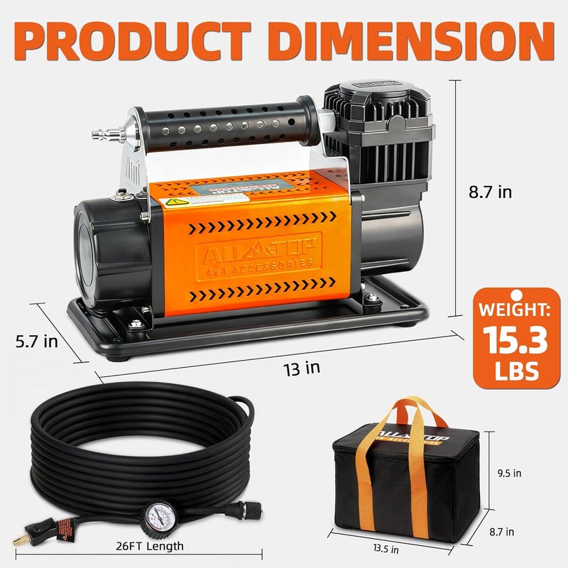 ALL-TOP طقم ضاغط الهواء المحمول ALL-TOP 12V، مضخة هواء ثقيلة للسيارات خارج الطريق، أقصى ضغط 150 PSI - Image 5