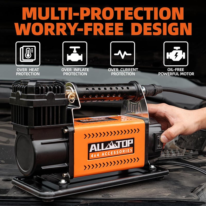 ALL-TOP طقم ضاغط الهواء المحمول ALL-TOP 12V، مضخة هواء ثقيلة للسيارات خارج الطريق، أقصى ضغط 150 PSI - Image 3
