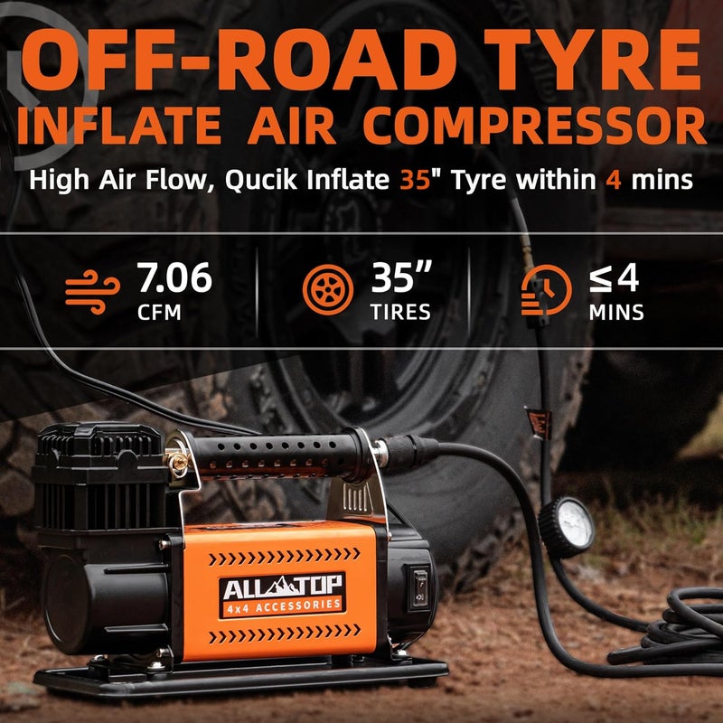 ALL-TOP طقم ضاغط الهواء المحمول ALL-TOP 12V، مضخة هواء ثقيلة للسيارات خارج الطريق، أقصى ضغط 150 PSI - Image 2