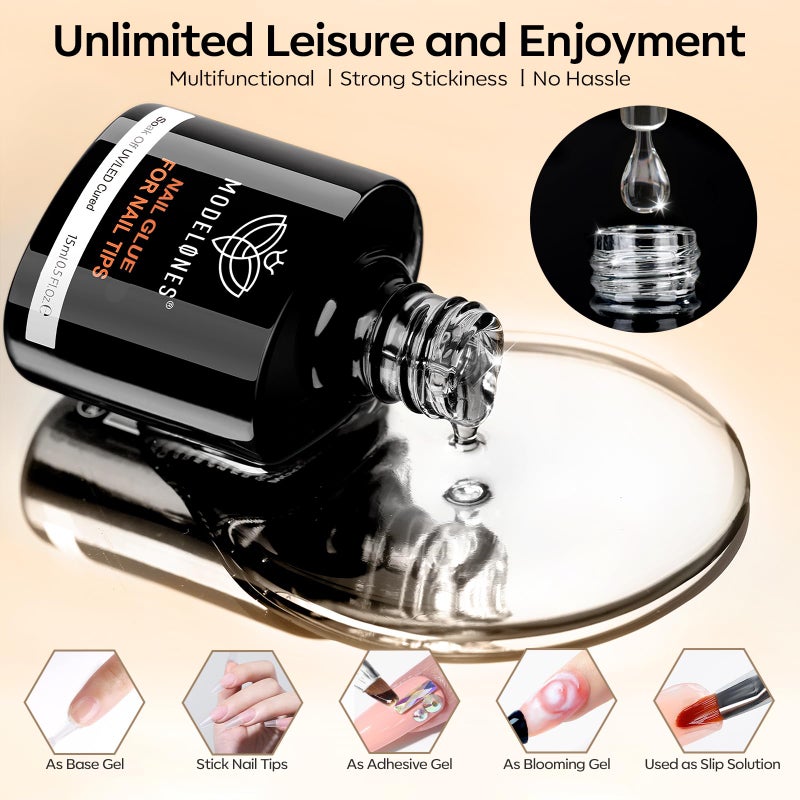 modelones Gel Nail Polish Kit - Long Lasting Glossy Top Coat & Base Coat with Nail Glue - Non-Toxic, Vegan, Formalde Free - 0.5 Fl Oz (Pack of 1) - 15 ml - Image 3