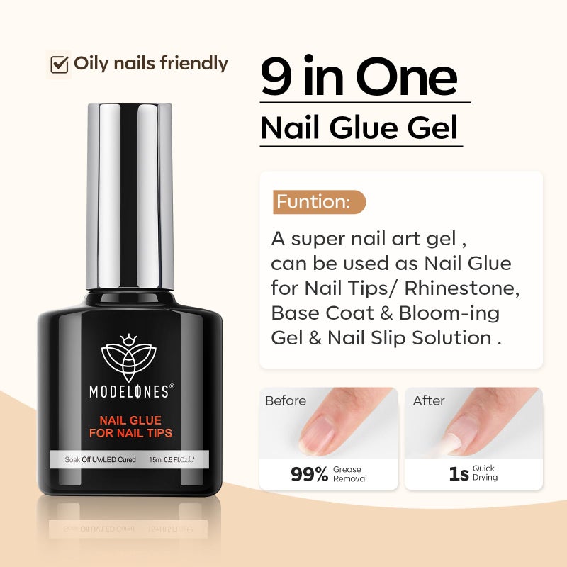 modelones Gel Nail Polish Kit - Long Lasting Glossy Top Coat & Base Coat with Nail Glue - Non-Toxic, Vegan, Formalde Free - 0.5 Fl Oz (Pack of 1) - 15 ml - Image 4