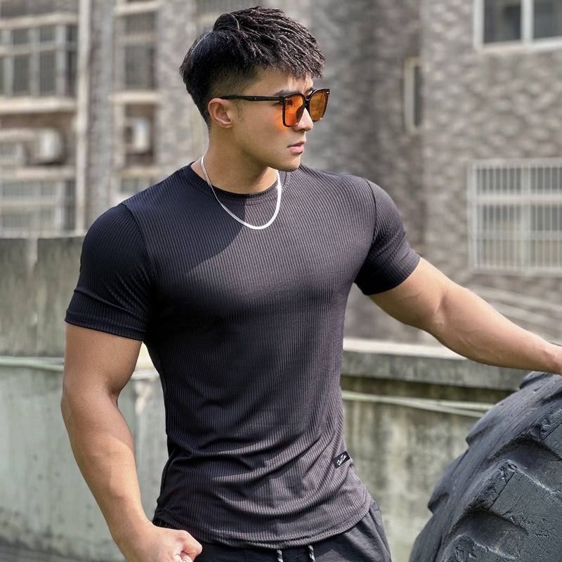 2023 New Men's Fitness Training Short-sleeved T-shirt Elastic Loose Spring and Summer Pullover Top Solid Color Base Shirt - Image 2