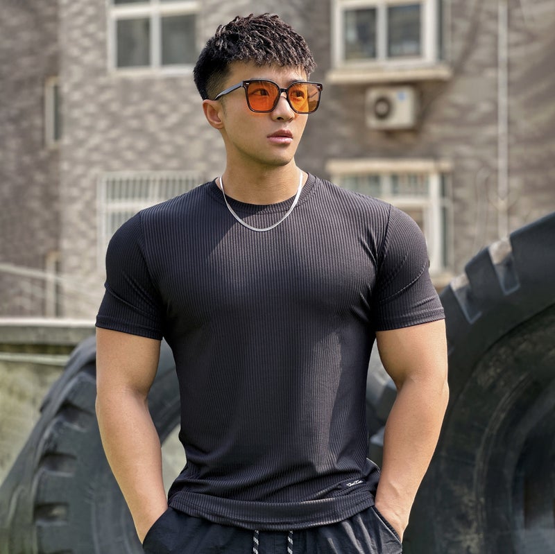 2023 New Men's Fitness Training Short-sleeved T-shirt Elastic Loose Spring and Summer Pullover Top Solid Color Base Shirt - Image 3