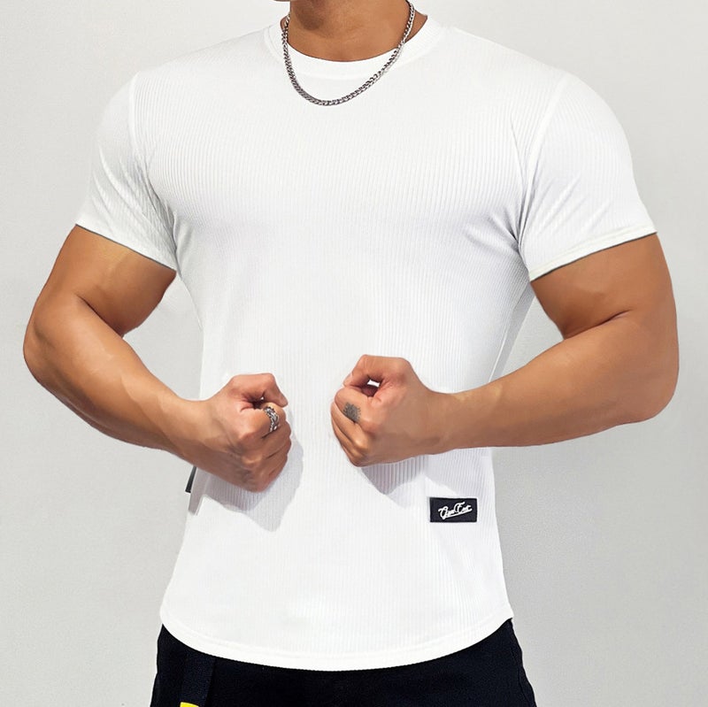 2023 New Men's Fitness Training Short-sleeved T-shirt Elastic Loose Spring and Summer Pullover Top Solid Color Base Shirt - Image 1