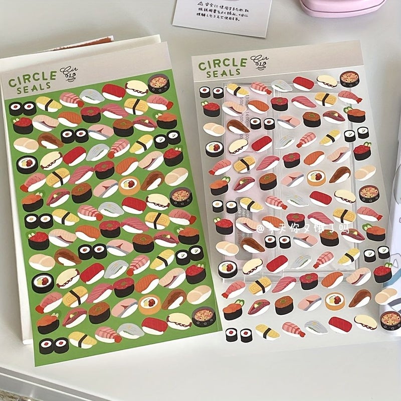Cute Animal Sushi Rice Ball Stickers Decorative Food Fish Plate for Journaling Album - Image 3