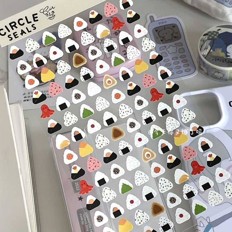 Cute Animal Sushi Rice Ball Stickers Decorative Food Fish Plate for Journaling Album - Image 2