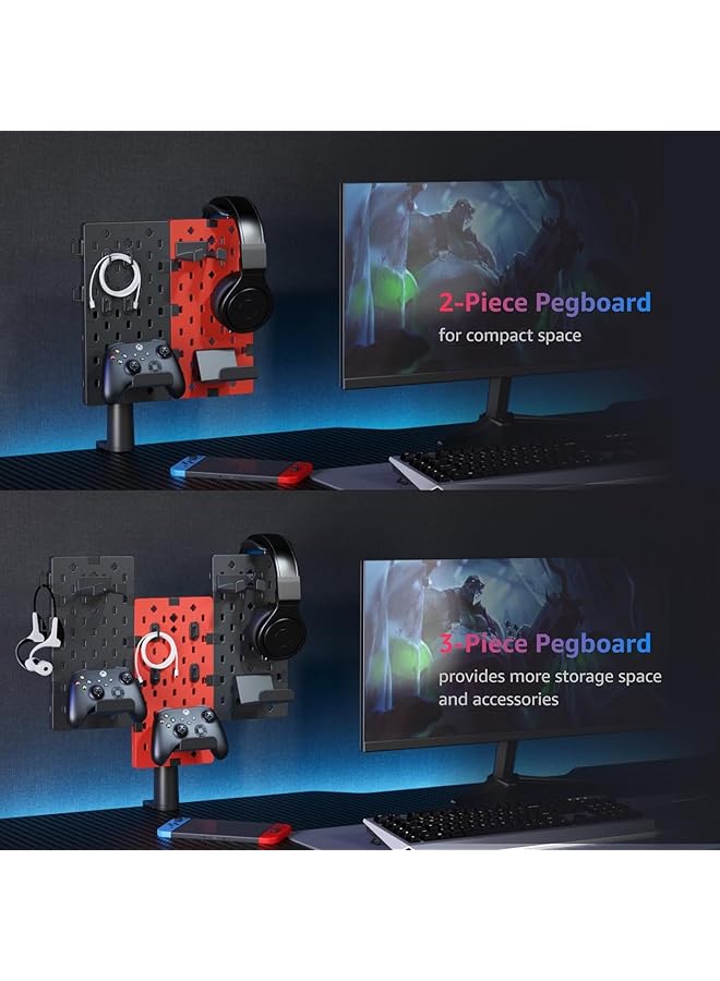ASA Pegzon Clip Mount Board Headset And Controller Holder Rotatable Controller Holder With Cable Hooks Gaming Accessories For Xbox Ps5 Ps4 Nintendo Switch Desk Organizer Red Metal Plastic - Image 4