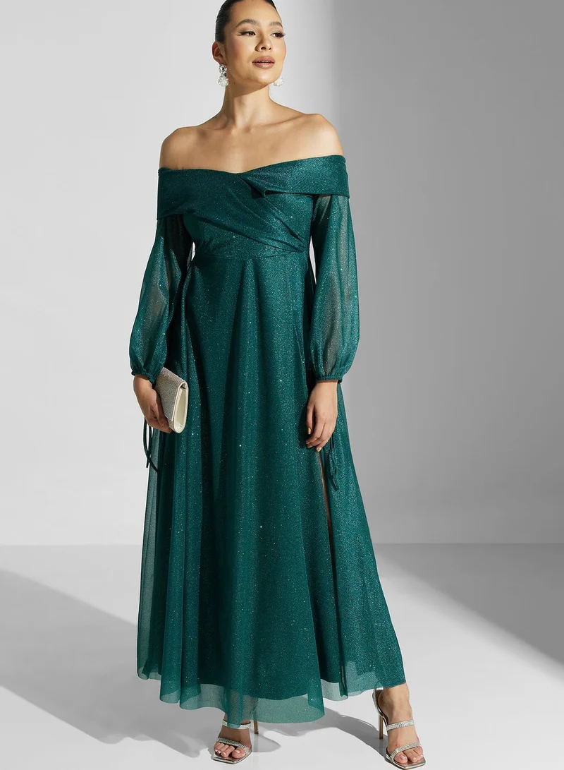Ella Limited Edition Off-Shoulder Emerald Dress