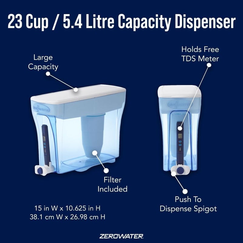 ZeroWater 5-Stage Water Filter Dispenser, 5.4L Capacity, Blue and White, Model ZD-018 - Image 4