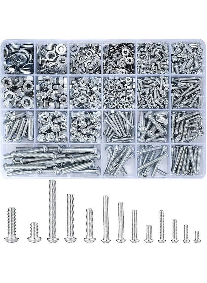 1080 Pcs Screws Bolts and Nuts Assortment Kit, Metric Machine Screws and Nuts and Bolts and Flat Washers, M3/M4/M5/M6 Phillips Slotted Pan Head Hex Bolts and Nuts Sets - Image 1
